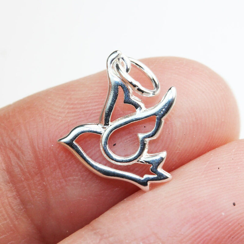 Silver Charm 3pcs 925 Sterling Silver Jewellery findings Charm Beads ,Bird charm, 13*14mm,with 6mm closed ring