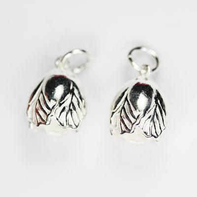 1pc 925 Sterling Silver Jewellery findings Tulip Charm Beads , 10mm Tulip Flower, 6mm closed ring