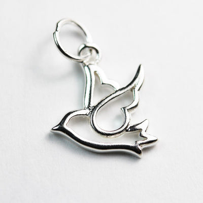 Silver Charm 3pcs 925 Sterling Silver Jewellery findings Charm Beads ,Bird charm, 13*14mm,with 6mm closed ring