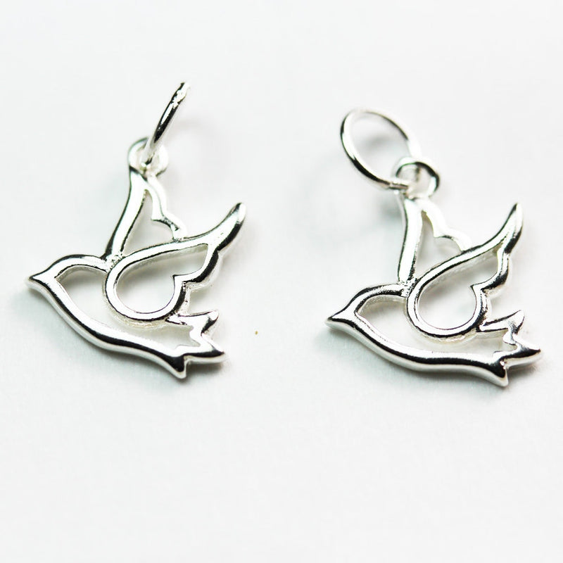 Silver Charm 3pcs 925 Sterling Silver Jewellery findings Charm Beads ,Bird charm, 13*14mm,with 6mm closed ring