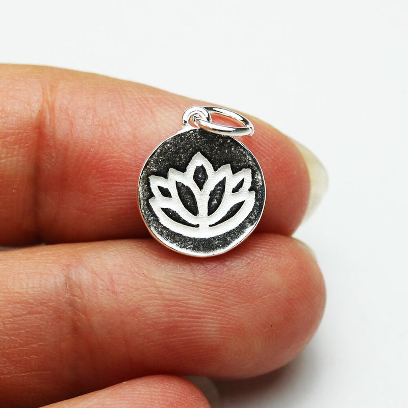 Charm 2pcs 925 Sterling Silver Jewellery findings Lotus Charm Beads , 11mm Button