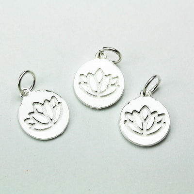 Charm 2pcs 925 Sterling Silver Jewellery findings Lotus Charm Beads , 11mm Button