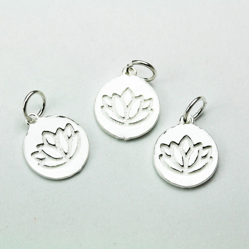 Charm 2pcs 925 Sterling Silver Jewellery findings Lotus Charm Beads , 11mm Button