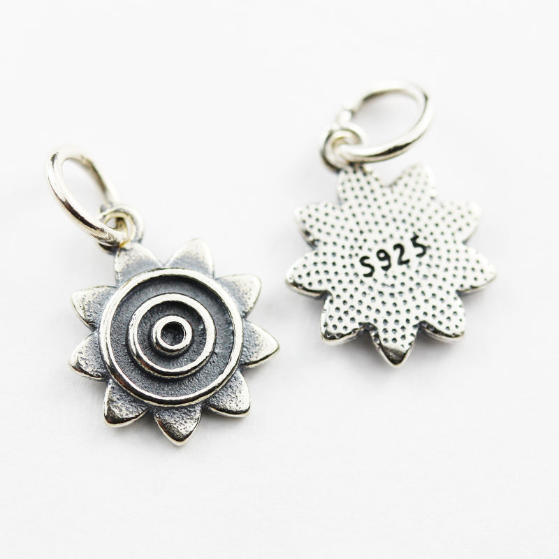 S2pcs 925 Antique Sterling Silver Jewellery findings Charm Beads , 11mm Spiral Sun Charm