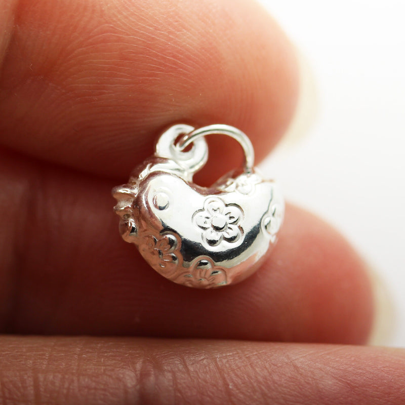 Charm 2pcs 925 Sterling Silver Jewellery findings Pendant / Charm Beads / Hen charm / Chicken charm, 11*11mm, 6mm jump ring