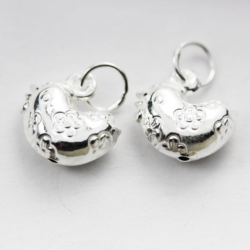 Charm 2pcs 925 Sterling Silver Jewellery findings Pendant / Charm Beads / Hen charm / Chicken charm, 11*11mm, 6mm jump ring