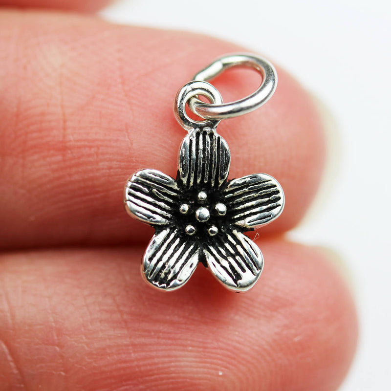 Charm 2pcs 925 Antique Sterling Silver Jewellery findings Charm Beads, 10mm Flower Charm