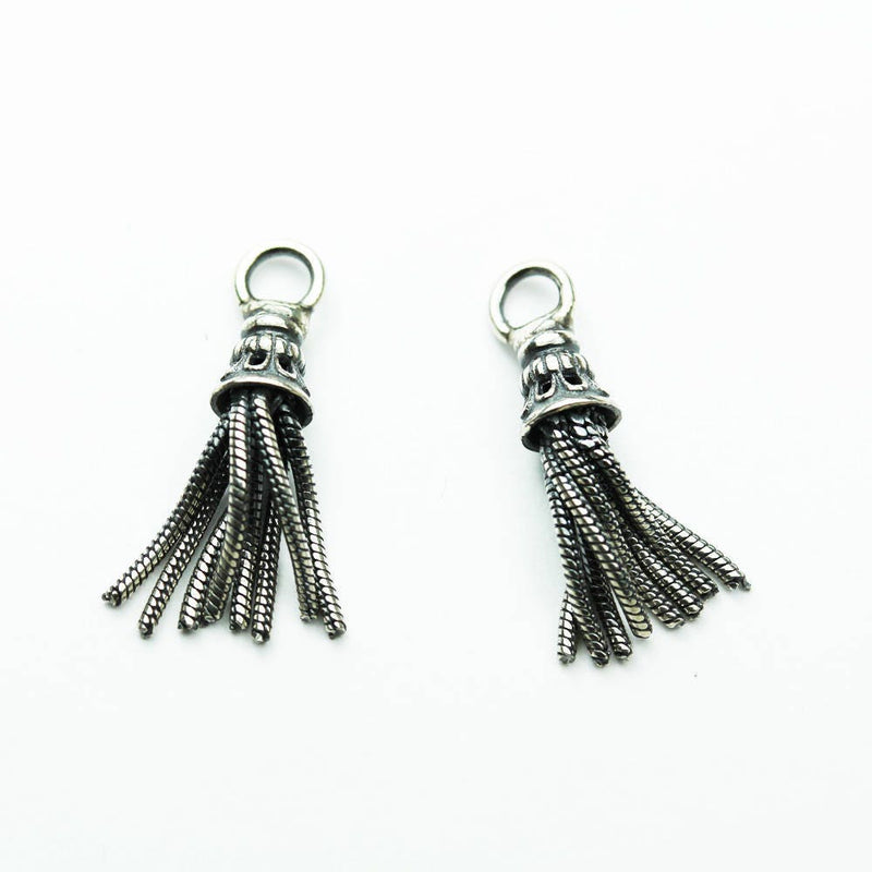 Charms 2pcs 925 Antique Sterling silver Jewellery Charm findings, Tassel and cap, earring drop , 20*5mm,ring 4mm