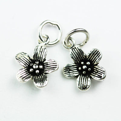 Charm 2pcs 925 Antique Sterling Silver Jewellery findings Charm Beads, 10mm Flower Charm