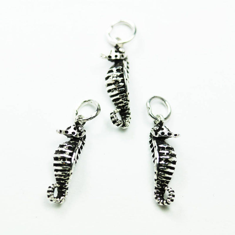 Charm 2pcs Antique 925 Sterling Silver Jewellery findings Charm Beads , Sea horse charm, 7*15mm, 6mm closed jump ring