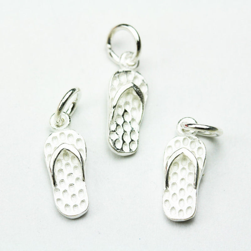 Silver Charm 925 Sterling Silver Jewellery findings Charm Beads , 2pcs 15*6mm Flip Flop Charms, 6mm Closed Ring