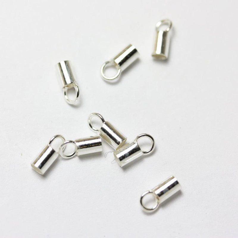 Leather Caps 20pcs 2mm 925 Sterling Silver Cord End Jewellery Findings ,Glue in, 6.5*2.7mm,2mm inside diameter