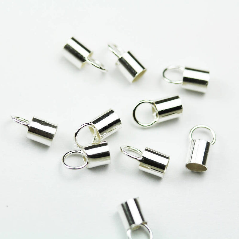 Leather Caps 10pcs 3mm 925 Sterling Silver Cord End Jewellery Findings ,Glue in, 8*3.7mm,3mm inside diameter