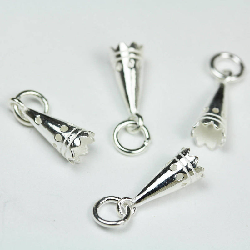 Sterling End Caps 4pcs 925 sterling silver Jewelry Findings Bead cap,Cone, 14*5.5mm cap with loop,4mm inside