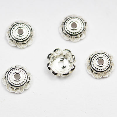 Bead Cap 6pcs 7.5mm 925 Sterling silver Jewelry Findings Bead cap,Flower cap, 2.5mm height ,1mm hole