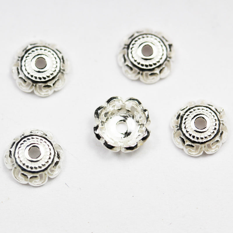 Bead Cap 6pcs 7.5mm 925 Sterling silver Jewelry Findings Bead cap,Flower cap, 2.5mm height ,1mm hole