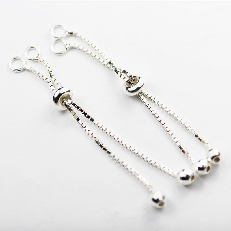 Chain extender 1pc 925 Sterling Silver Extension chain Jewelry End Piece, Double 1mm thick,50mm long Snake Chain with with 4mm Ball Drop