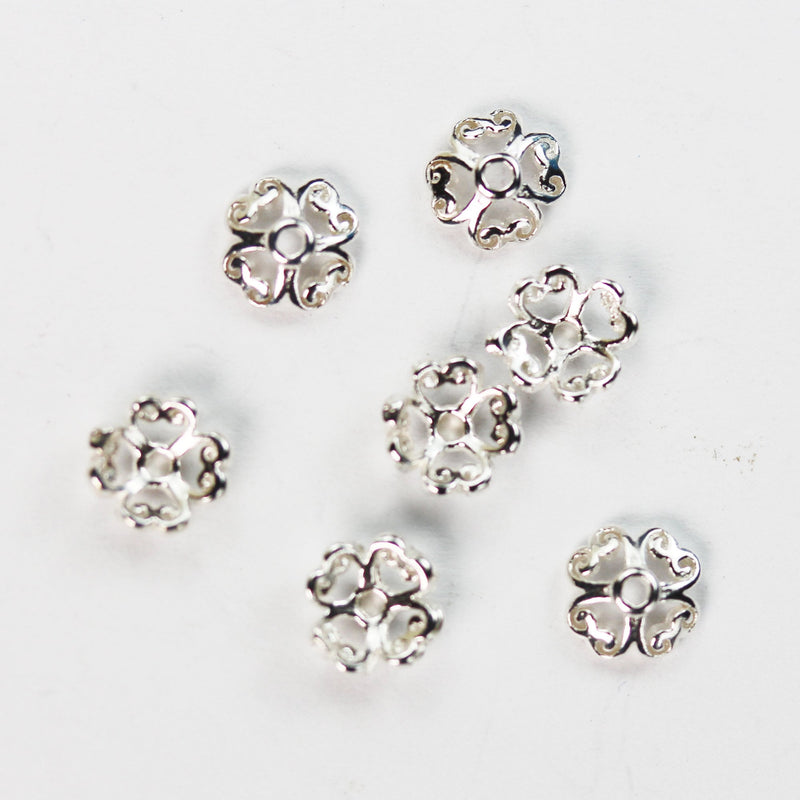 10pcs 925 Sterling silver Jewelry Findings Bead cap,5.5mm Flower cap,1mm hole