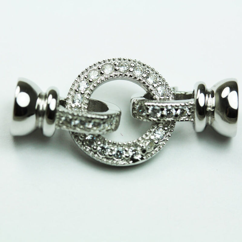 Silver clasp 1PC Jewellery findings Ring Clasp,925 Sterling silver with cubic zirconia ,15.5mm circle