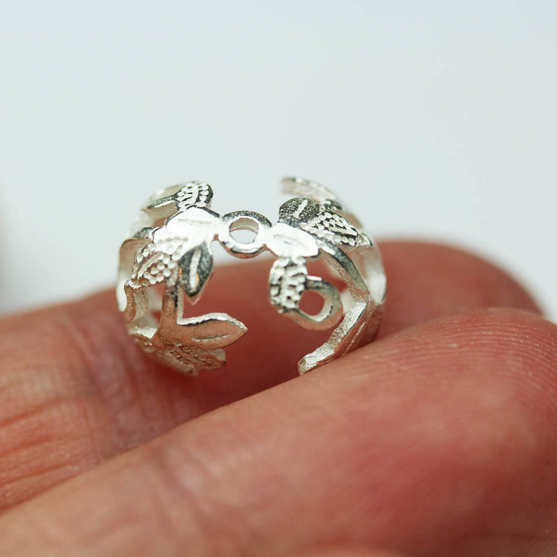 Bead Caps 2pcs 10mm 925 Sterling silver Jewelry Findings Flower Bead cap/Cover,1.5mm hole