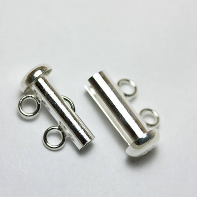 Silver clasps 1pc 925 Sterling Silver Jewellery findings 2-strand Slide lock Clasp,15*6mm