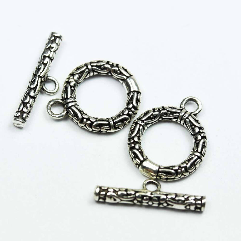 Antique Silver Toggle 1 sets 925 Sterling Silver Jewellery findings , 15mm Circle w/3mm closed jump ring, Tbar 20mm long, Hole2mm