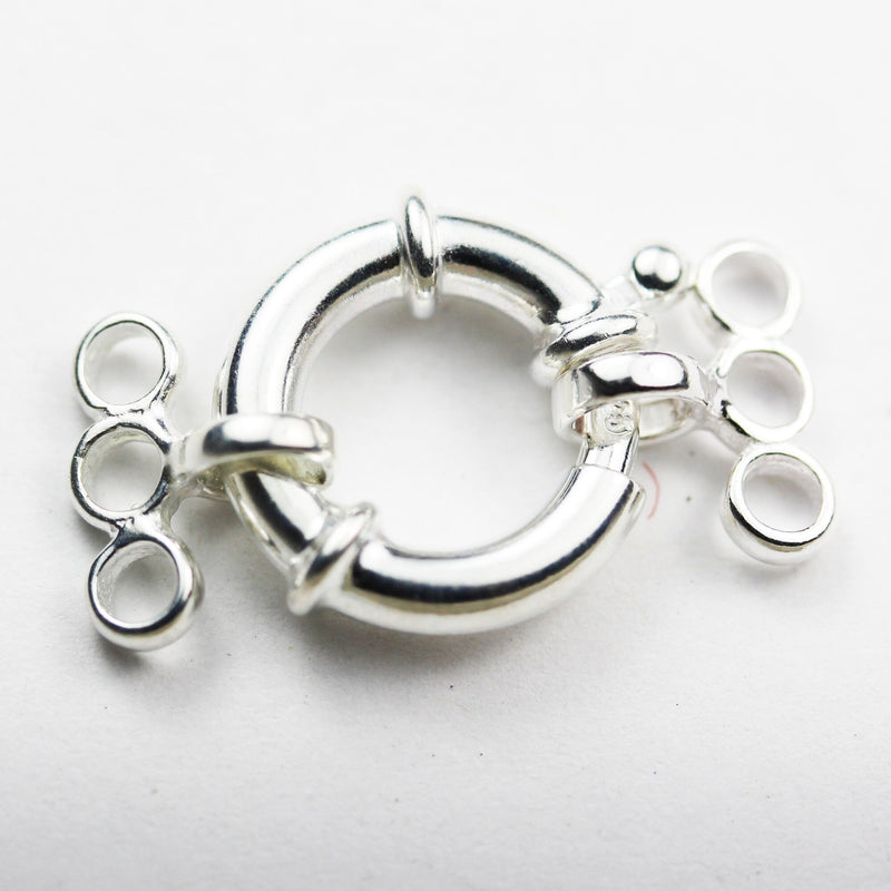 Spring clasp 1pc 15mm Springring Clasp 925Sterling silver jewellery findings,15mm Circle with 4mm ring, 3 Strands Ring Clasp