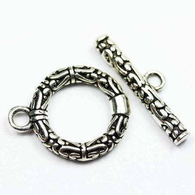 Antique Silver Toggle 1 sets 925 Sterling Silver Jewellery findings , 15mm Circle w/3mm closed jump ring, Tbar 20mm long, Hole2mm