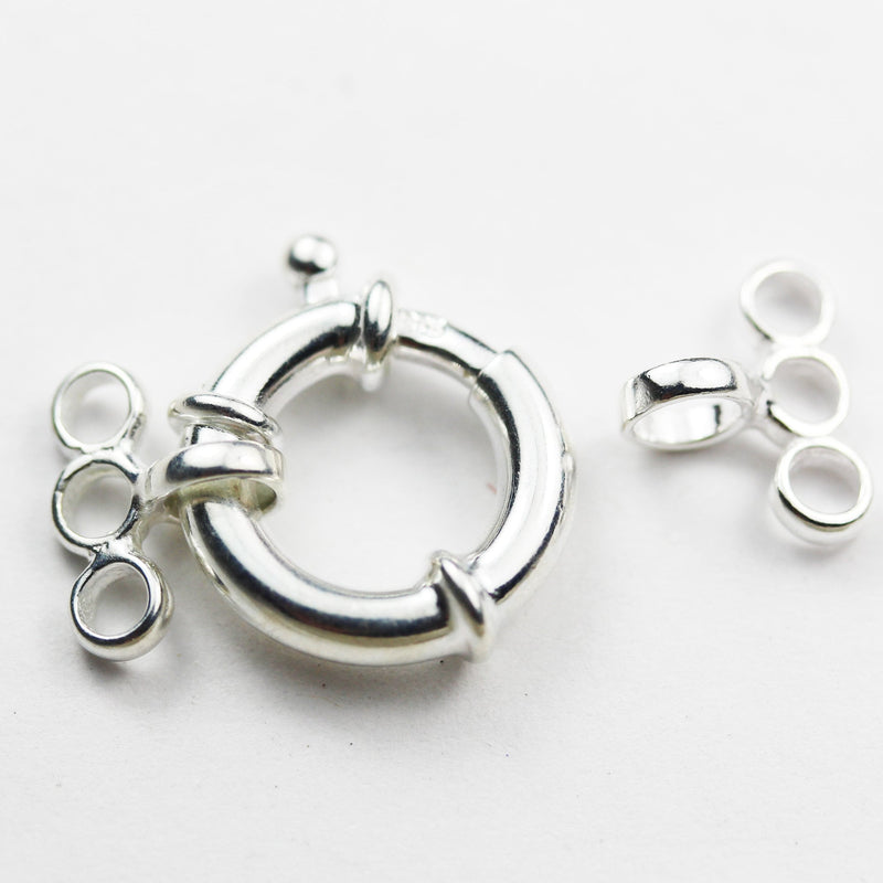 Spring clasp 1pc 15mm Springring Clasp 925Sterling silver jewellery findings,15mm Circle with 4mm ring, 3 Strands Ring Clasp