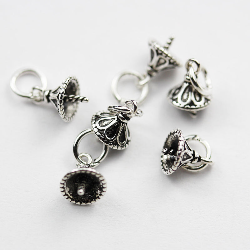 Silver End Caps 6pcs 5.5*6mm Bead Caps 925 Antique Sterling Silver, Jewellery Finding,For half drilled beads