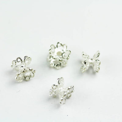 Bead Cap 6pcs 7mm 925 sterling silver Jewelry Findings Double Bead cap, 7mm Filigree Flower cap,6mm height, 1mm hole