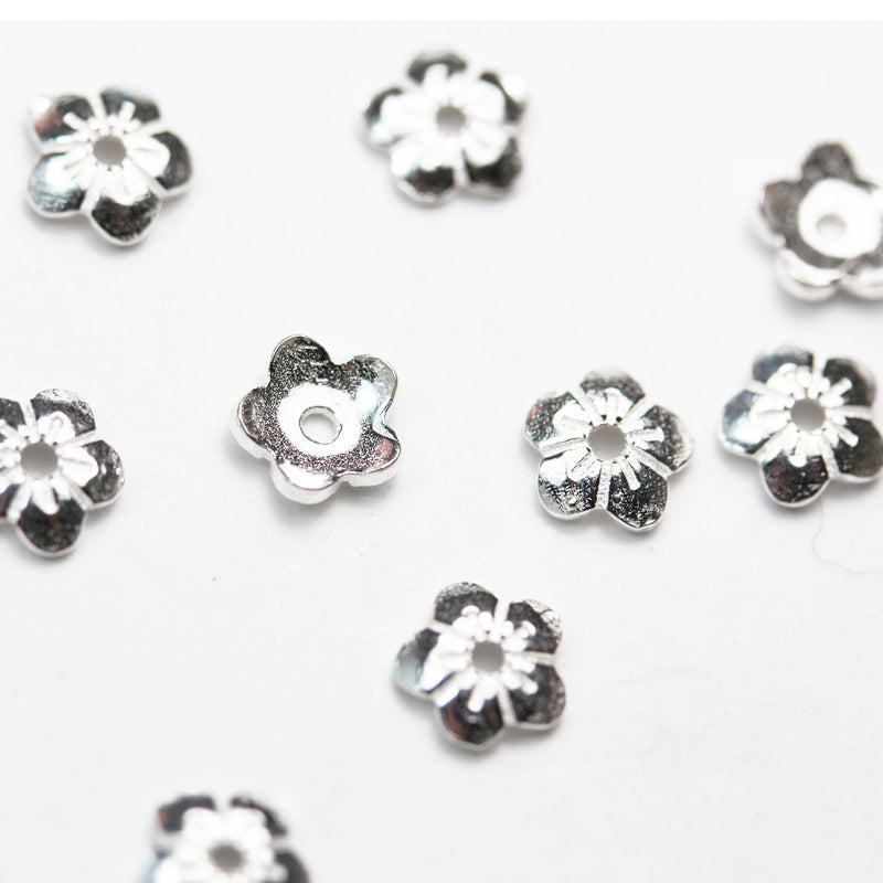 Silve Bead Caps 10pcs 6mm 925 Sterling silver Jewelry Findings Bead cap,6mm Flower cap, 2mm height