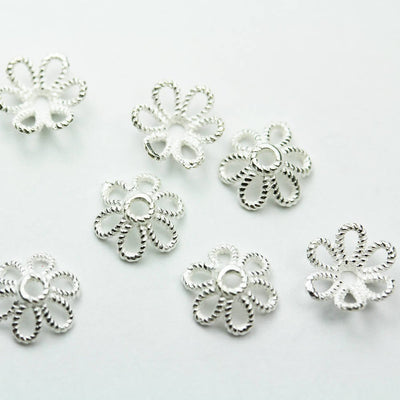 Silver Caps 10pcs 8mm 925 Sterling silver Jewelry Findings Bead cap, Flower caps, 2.8mm height