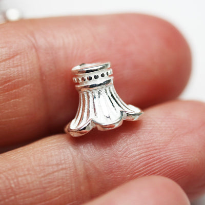 End Caps 2pcs 925 sterling silver Jewelry Findings Bead cap,11mm Flower cap,9mm Height, Fits for 10mm beads,2mm hole