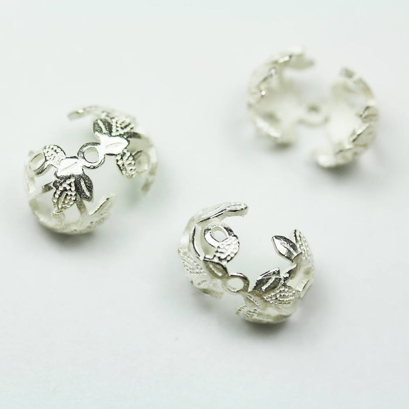 Bead Caps 2pcs 8mm 925 Sterling silver Jewelry Findings Flower Bead cap/Cover,1.5mm hole