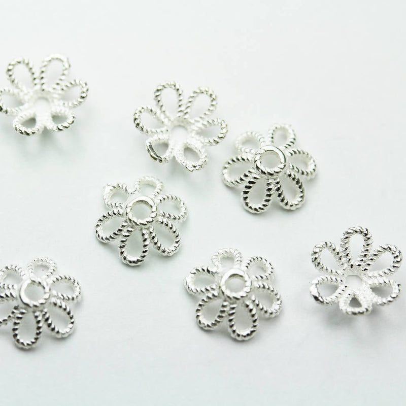 8pcs 10mm 925 Sterling silver Jewelry Findings Bead cap, Flower caps, 3.5mm height