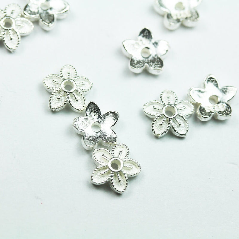 8pcs 925 Sterling silver Jewelry Findings Bead cap,7mm Flower cap,2.3mm Height, 1mm hole