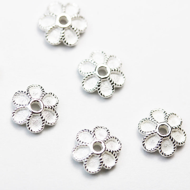 Bead Caps 5pcs 8mm 925 Sterling silver Jewelry Findings Bead cap,8mm Flower cap, 2.5mm height ,1mm hole