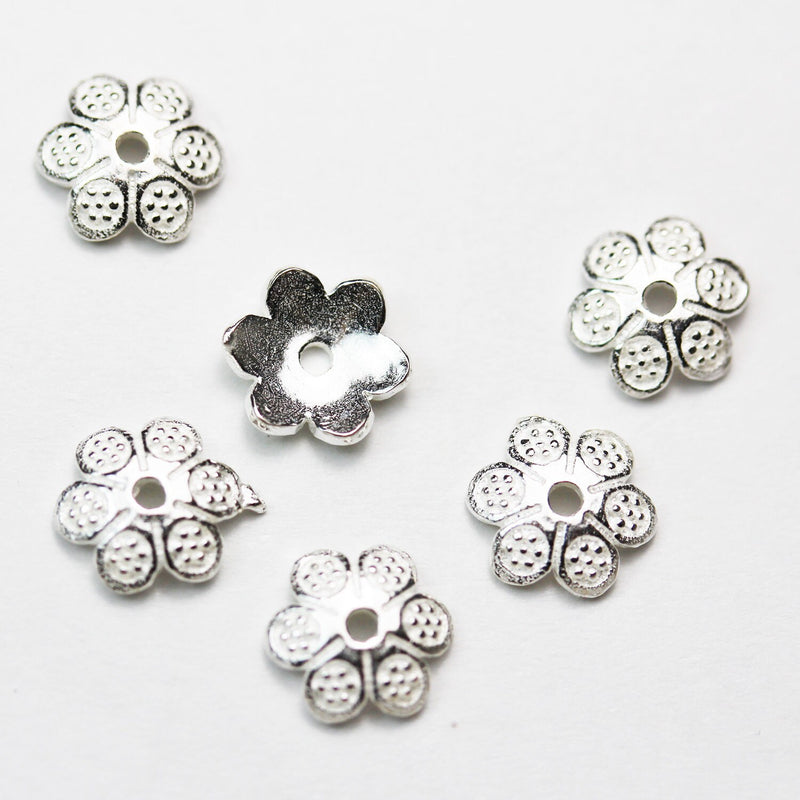 Bead Cap 8pcs 925 Sterling silver Jewelry Findings Bead cap,8mm Flower cap,2mm Height, 1mm hole