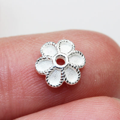 Bead Caps 5pcs 8mm 925 Sterling silver Jewelry Findings Bead cap,8mm Flower cap, 2.5mm height ,1mm hole