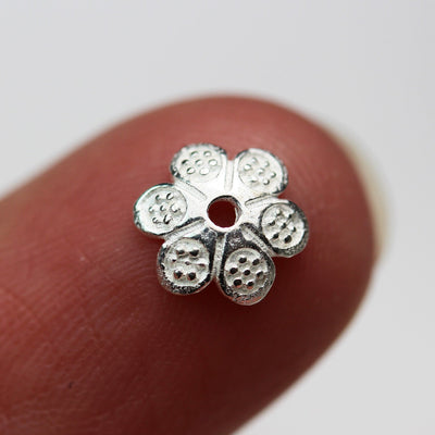 Bead Cap 8pcs 925 Sterling silver Jewelry Findings Bead cap,8mm Flower cap,2mm Height, 1mm hole