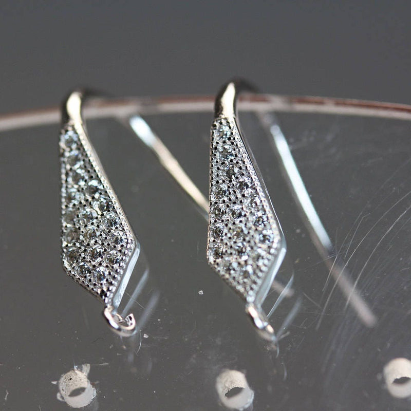 Earring Findings 1Pair 925 Sterling Silver Cubic Zirconia Jewellery Findings Earwire , 5*18mm fishhook with 1mm coil