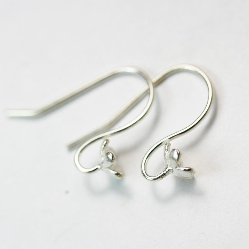 Earring Findings 4pcs 925 Sterling silver Jewellery Findings Earwire,10mm flat fishhook with 6mm Flower