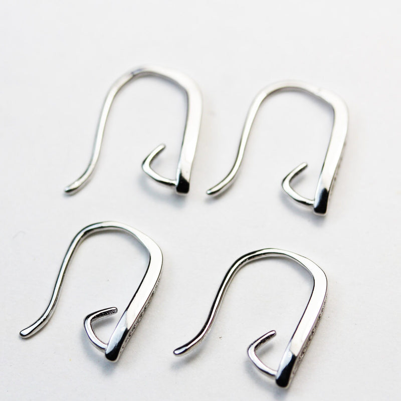 Earring Finding 2Pairs 925 Sterling Silver Cubic Zirconia Jewellery Findings Earwire , 14x10mm fishhook with 2mm coil