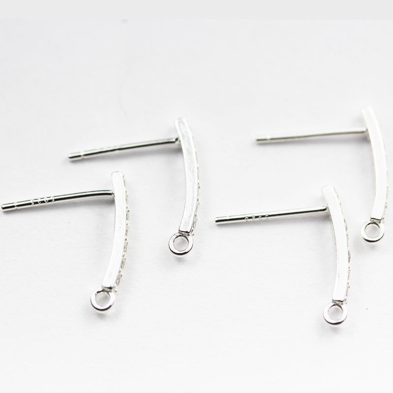 Earring Findings 2Pairs 925 Sterling Silver Cubic Zirconia Jewellery Findings Earwire , 14*13mm fishhook with1mm coil