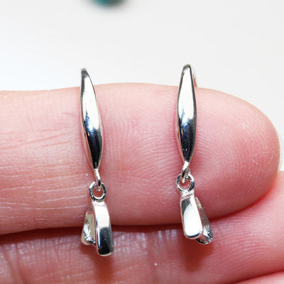 Earring Findings 2pcs 925 Sterling silver Jewellery Earwire , 15mm fishhook Earrings with Pinch Bails