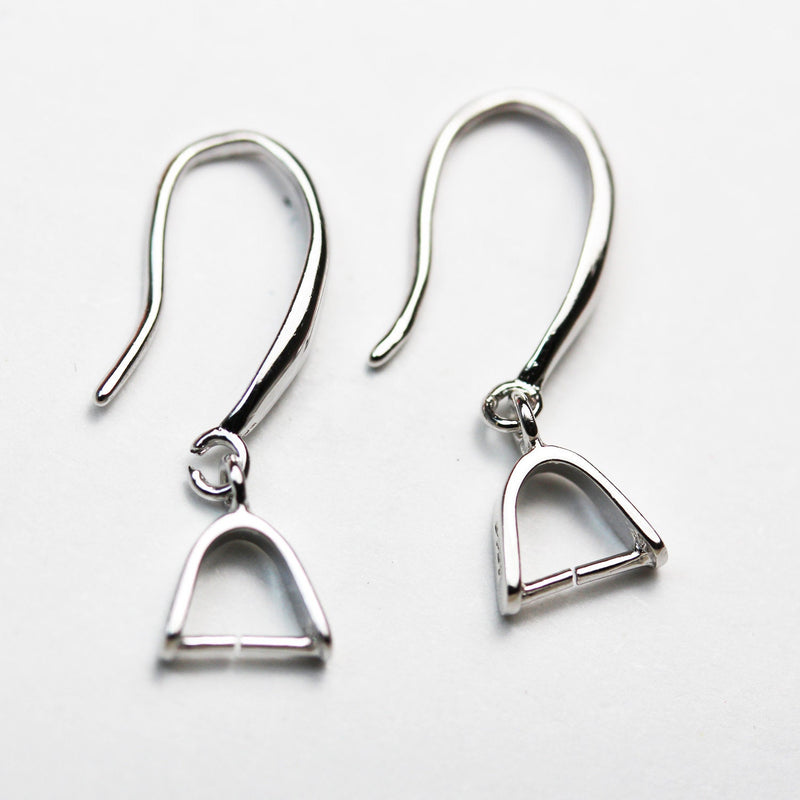 Earring Findings 2pcs 925 Sterling silver Jewellery Earwire , 15mm fishhook Earrings with Pinch Bails