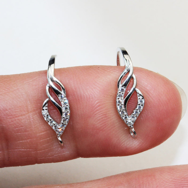 Earring Finding 1Pair 925 Sterling Silver Cubic Zirconia Jewellery Findings Earwire , 6*18mm fishhook with1.5mm coil