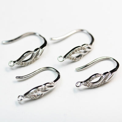 Earring Finding 1Pair 925 Sterling Silver Cubic Zirconia Jewellery Findings Earwire , 6*18mm fishhook with1.5mm coil