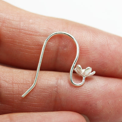 Earring Findings 4pcs 925 Sterling silver Jewellery Findings Earwire,10mm flat fishhook with 6mm Flower